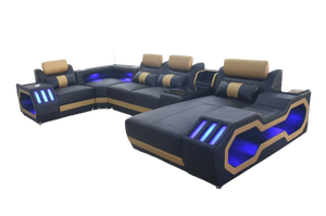 Black and Tan Omont Modern Italian Leather Sectional with Console