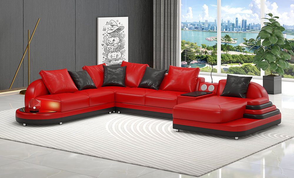 Lillian Modern Leather Sectional with Console