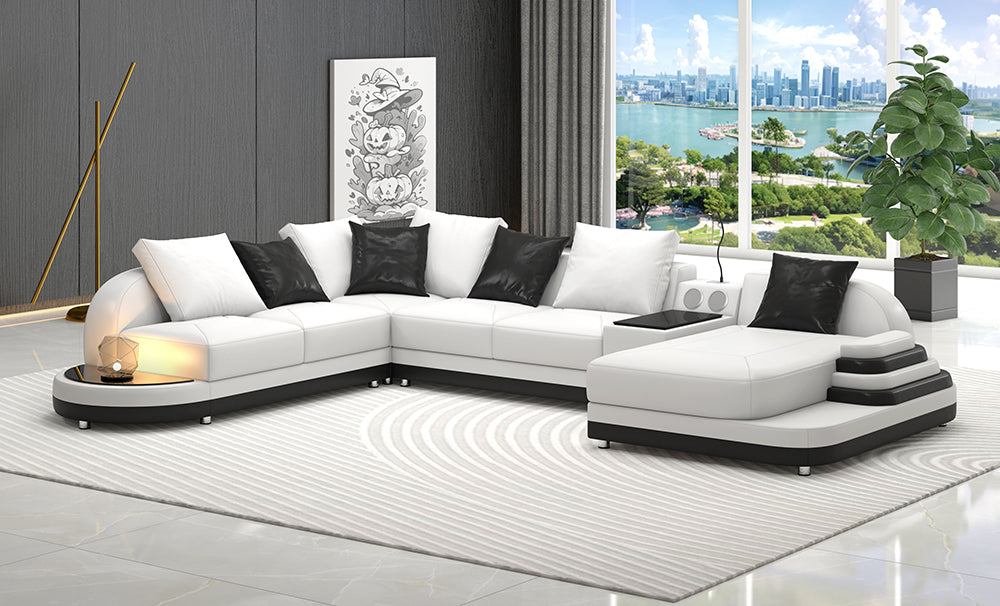 Lillian Modern Leather Sectional with Console