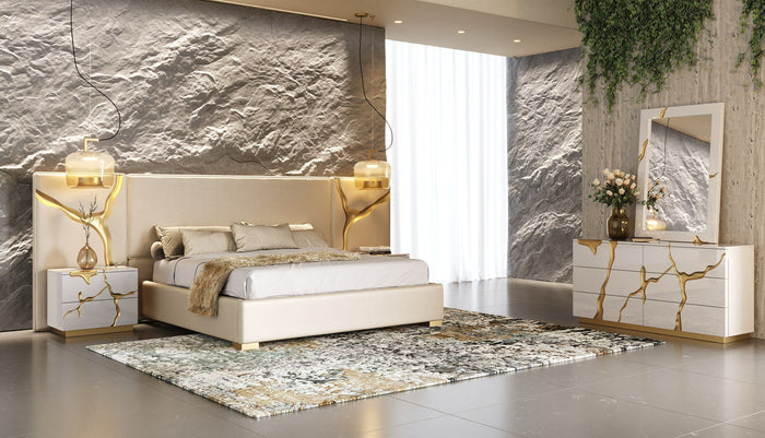 Modrest Alva - Modern Beige + White + Gold Bedroom Set
