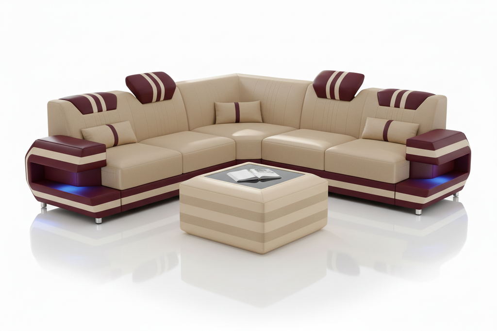 Aura Corner Sectional Beige Burgundy Red