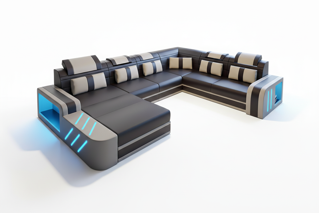 Black and grey sectional with shadow