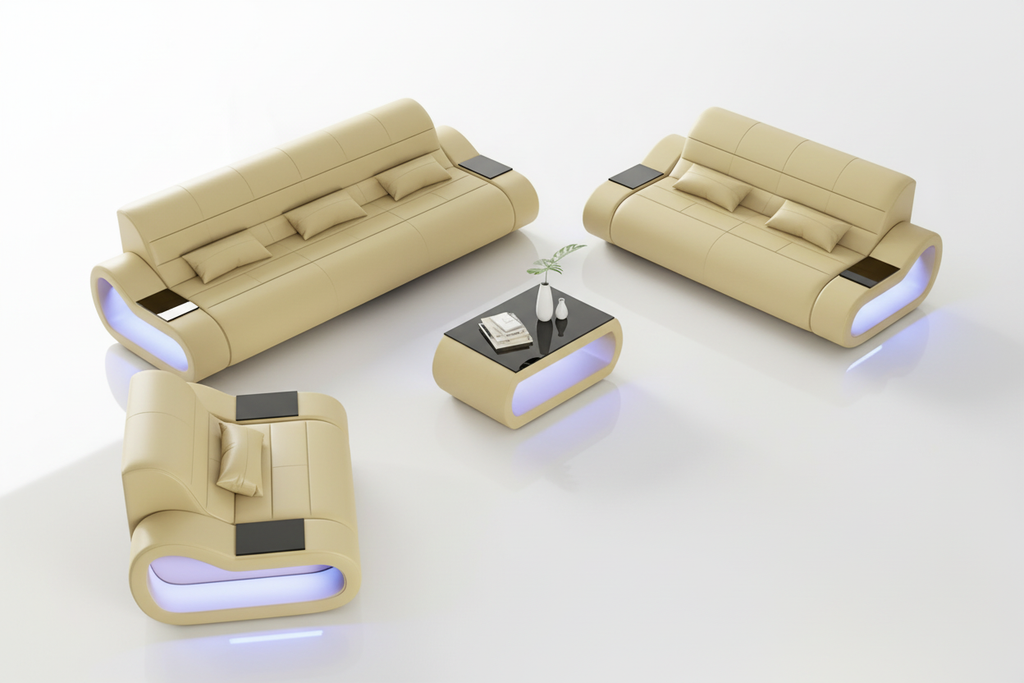 Catina Modern Leather Sofa Set with LED Light - Reflection