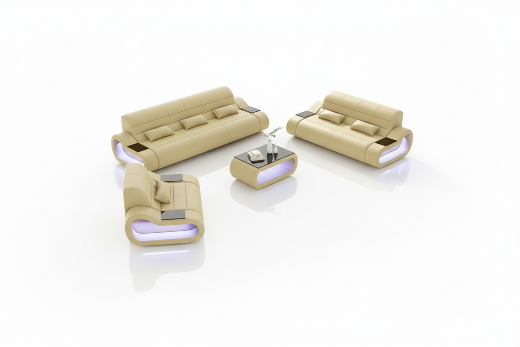 Catina Modern Leather Sofa Set with LED Light - Reflection