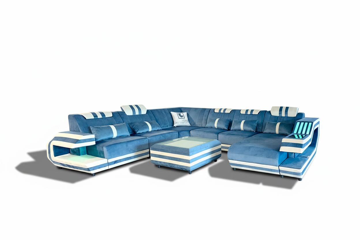 Celine Modern Leather Sectional with LED Light