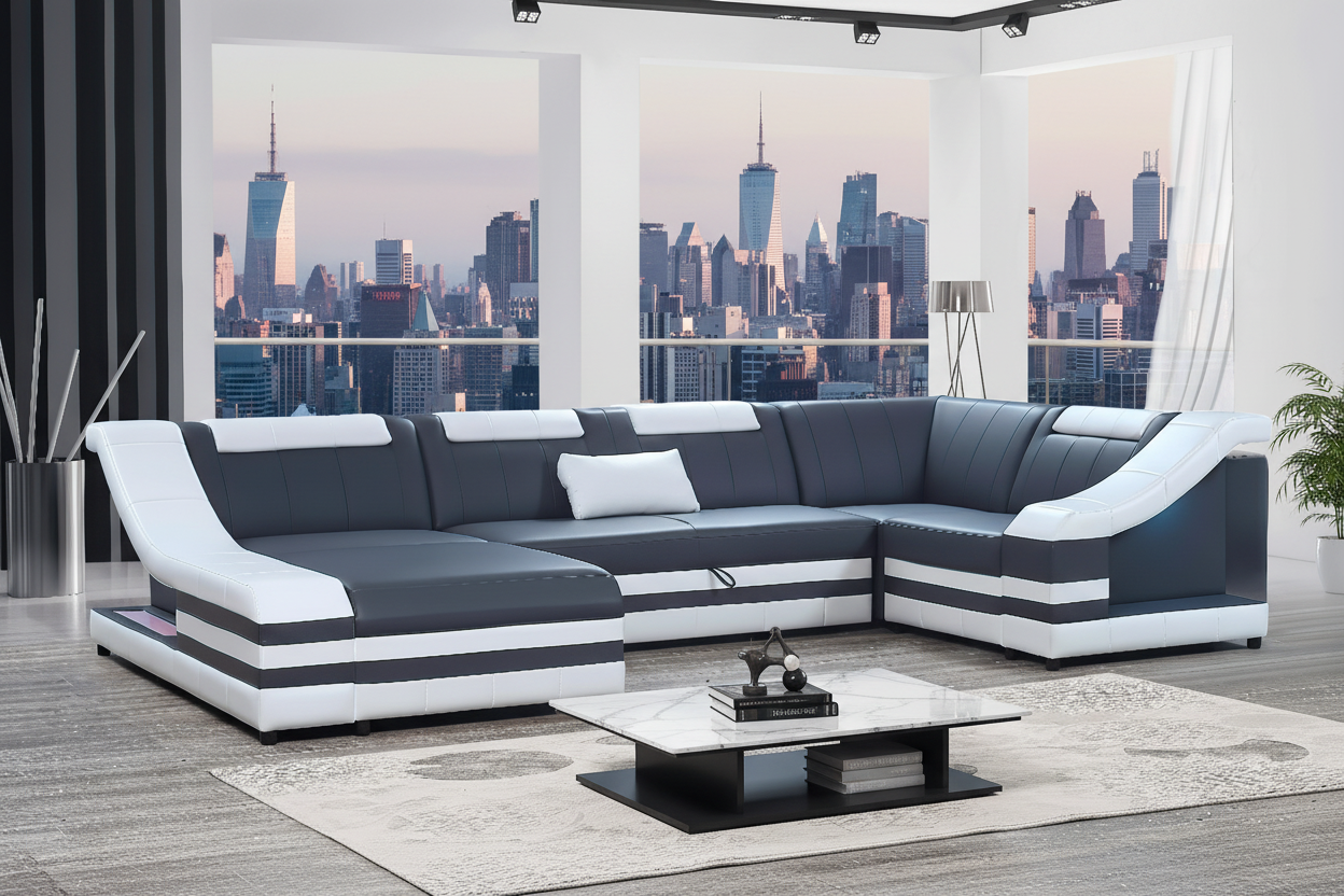 Comet Modern Leather Sectional with LED Light