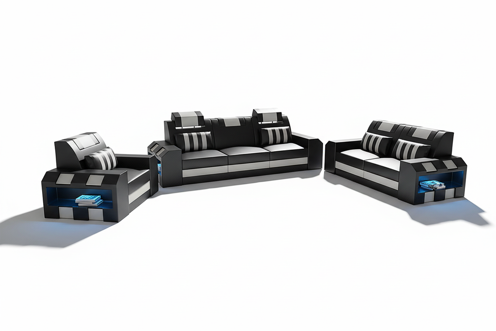 Cosmo Modern Leather Sofa Set with LED - Blank Background 2