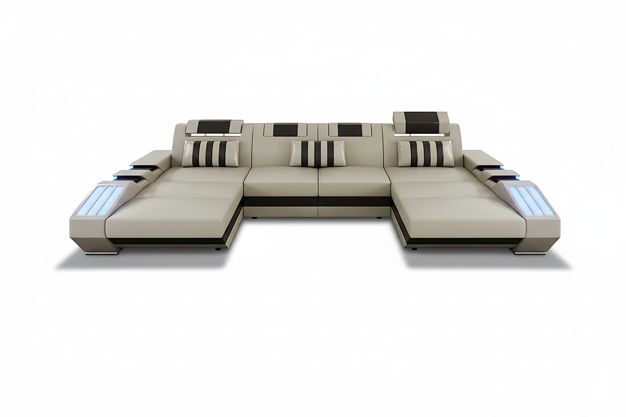 Cosmo U Shape Modern Leather Sectional - Opposite Angle