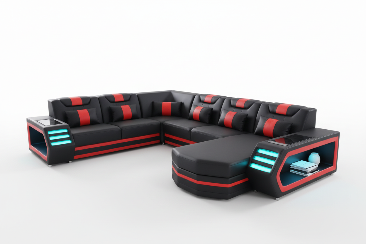 Eileend Leather Sectional Sofa with LED Lights | Futuristic Furniture