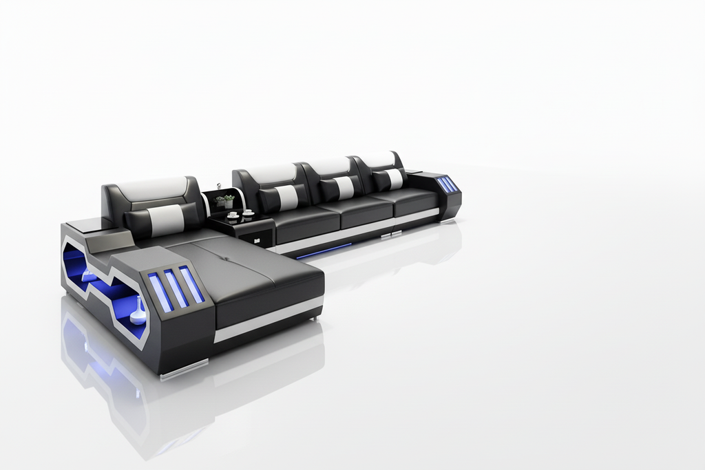 Omont Compact Sectional - chaise lounge with short shadow