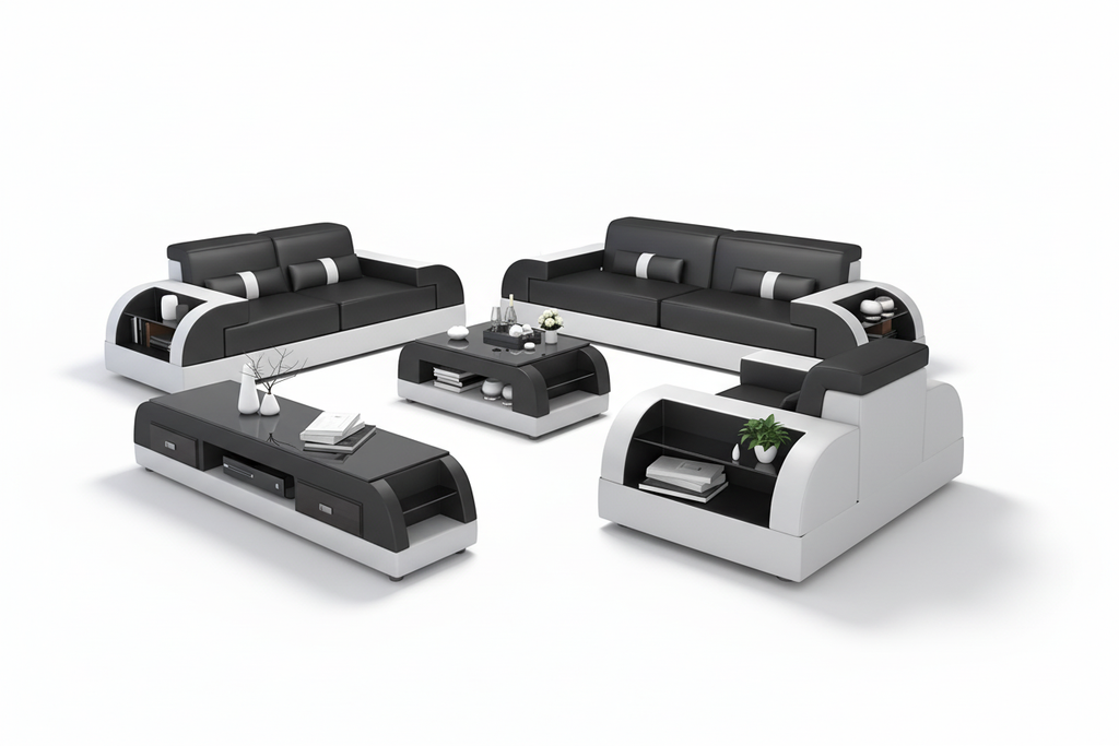 Piliu Leather Sofa Set with Side Storage - Blank Background 3