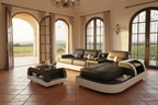 Piliu Small Leather Sectional with Chaise - Mediterranean Villa