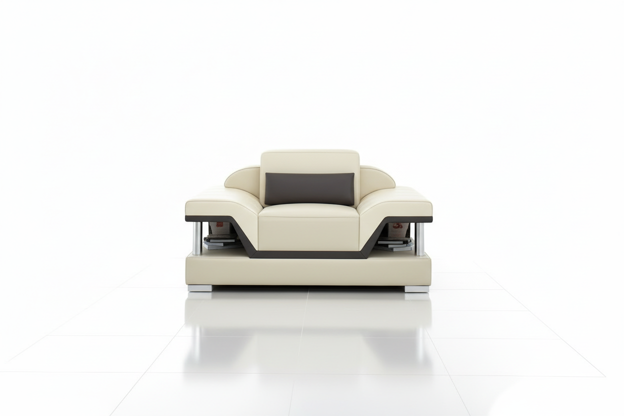 Taliya Leather Sofa Set - armrest with storage shelf and reflection