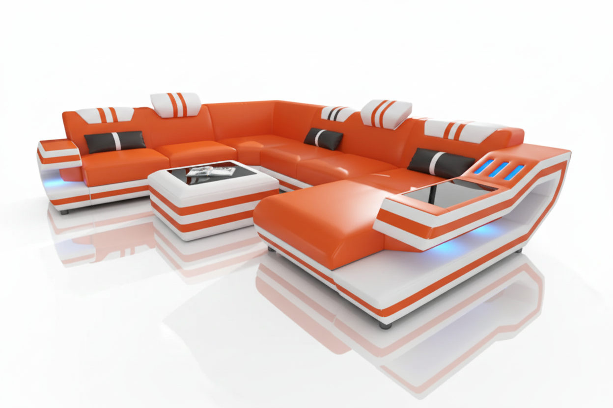 U-Shaped Sectional Orange White