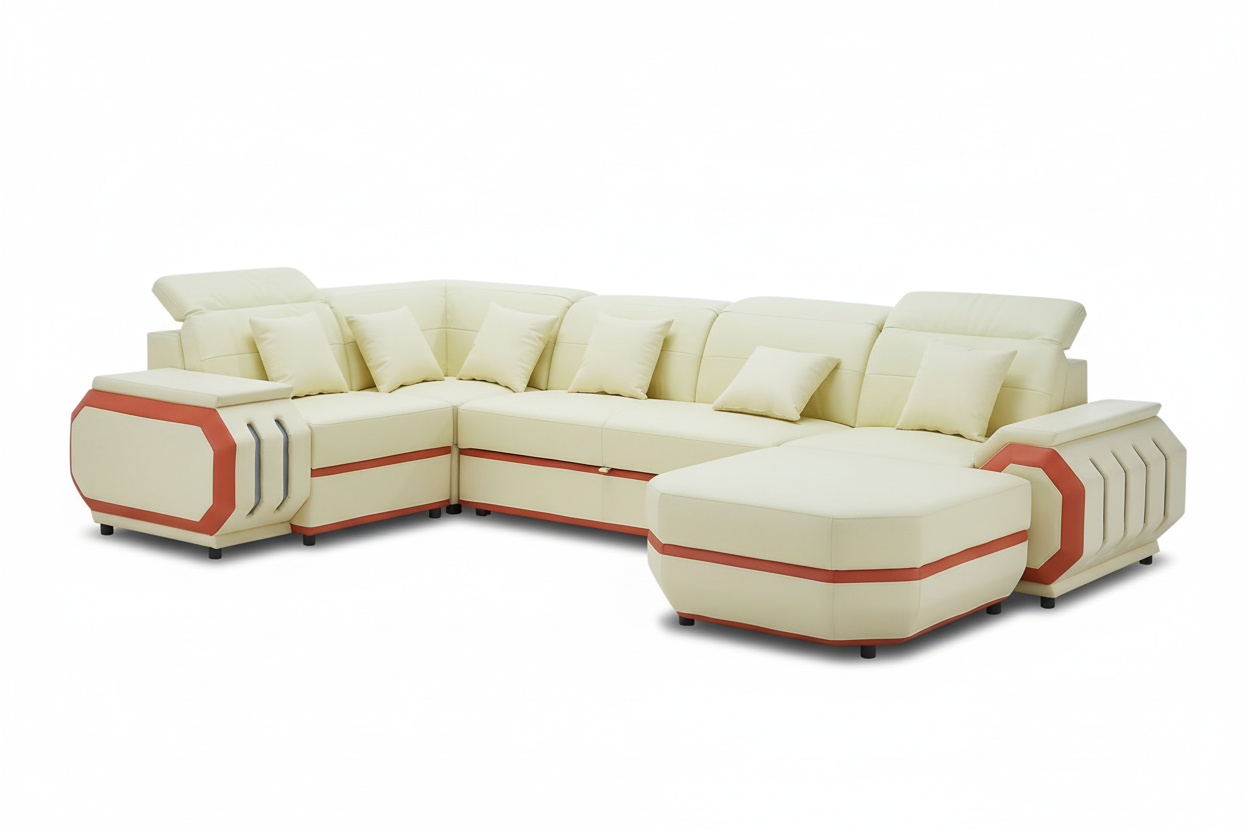 Univo Modern Leather Sectional with LED Lights
