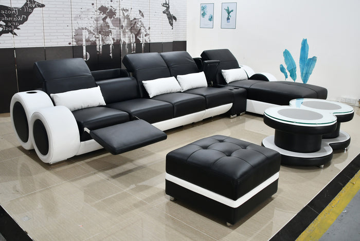 Aetius Small Modern Leather Sectional with Footrest